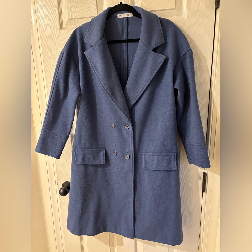 MISSLOOK Classic Sky Blue Pea Coat Small